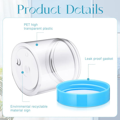 Patelai 4 Pieces Round Wide-mouth Leak Proof Plastic Container Jars with Lids for Travel Storage Makeup Beauty Products Face Creams Oils Salves Ointments DIY Making(8 Ounce,Blue)