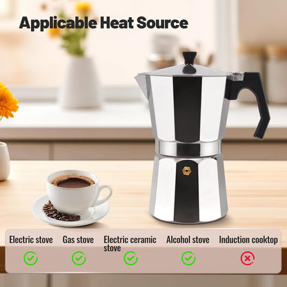 14 Cup Aluminum Moka Pot Classic Stovetop Espresso Coffee Maker 700ml 23oz Coffeemaker Percolator Mocha Pot Greca Coffee Maker Cafe Makers for Italian and Cuban Café Brewing Silver