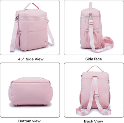 NOL Natural Organic Lifestyle Insulated Lunch Bags for Women Cooler Bag Lightweight Nylon Waterproof Lunch Box For Work (Pink, Large)