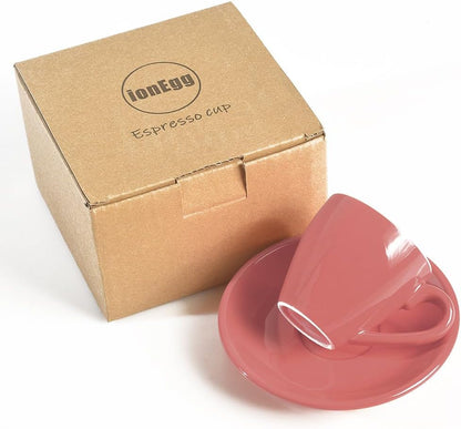 Porcelain Espresso Cup with Saucer, Espresso shot Cup, 80ml/2.7Oz, Pink