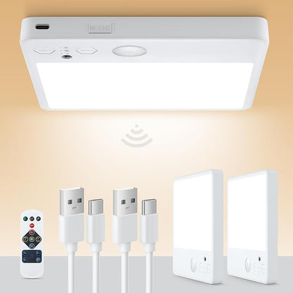 Karjoefar Motion Sensor Ceiling Light, 7000mAh Rechargeable Closet Light with Remote,2800K/4000K/6000K and Dimmable, Magnetic Wireless Shower Lamp for Bathroom|Stairs| Hallway(2PCS)