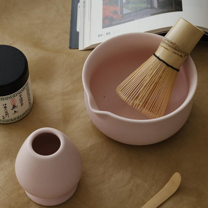 Matcha Kit - Premium Matcha Whisk Set with Traditional Bamboo Tools, Ideal Matcha Tea Set for Home (Matte Soft Pink)