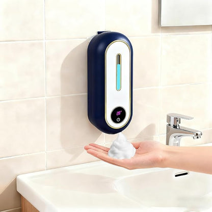 Automatic Soap Dispenser, Smart Foam Soap Dispenser with Temperature Display & Long-Last Battery, 450ML Large Capacity, 3 Modes for Kitchen Sink and Bathroom, Wall-Mounted Hand Soap Dispenser (Blue)