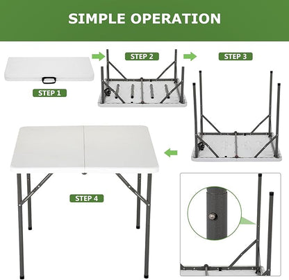 BestOffice Outdoor 34" Folding Card Table Plastic Table Portable Square Height Dining Table Perfect for Picnics,Parties,Party and Camping, White
