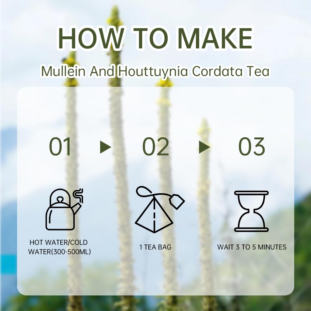 Mullein and Houttuynia Cordata Herbal Tea -Lung Clean,Detox & Respiratory Support,Moisturizing and Nourishing Lung, Natural Herb,20 Tea Bags 60g(2.12oz)