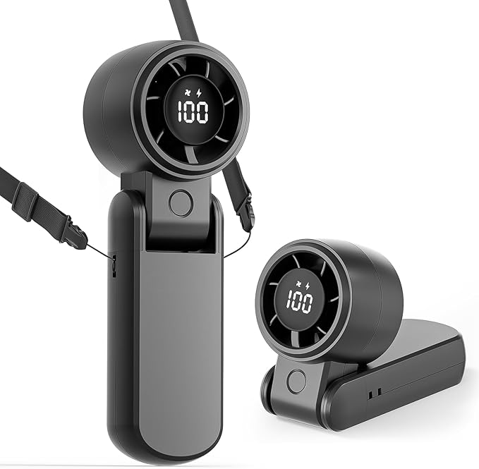 TriPole Portable Handheld Turbo Fan with Digital Display, 3-IN-1 Rechargeable Mini Travel Fan, Battery Operated, 190° Foldable for Desk & Neck, High Speed Personal Cooling Fans for Outdoor Trip Beach