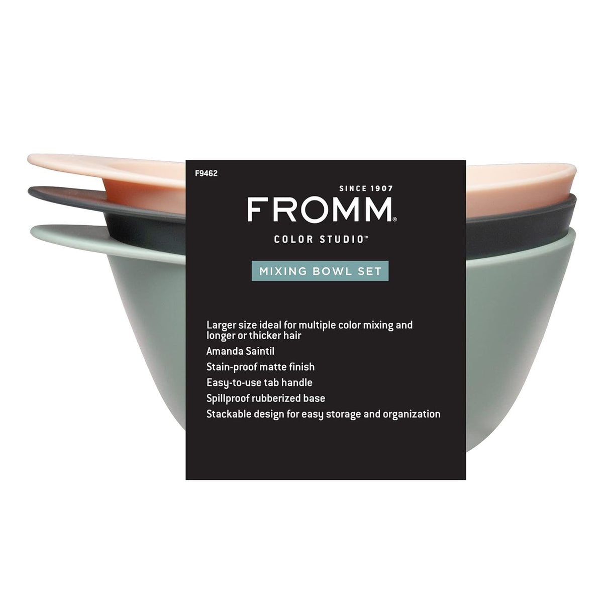 Fromm Color Studio Large Mixing Bowls for Hair Dye, Bleach, Coloring, and Treatments with Spill Proof Rubberized Base, 16 oz, 3 Pack