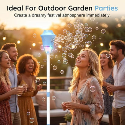 Automatic Bubble Machine, Standing Bubble Blower with Light & Music, 4 Height Adjustable Bubble Maker, Outdoor Bubble Machine for Party Birthday Wedding Garden (Blue)