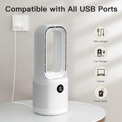 let'me Bladeless Desk Fan Small Quiet,5-Speed Bedside Table Fan with 3-Level Brightness Night Light, 72° Oscillation, 9-Hour Timer, Wired Power with Adapter,Fan for Bedroom Office Home,13x5 Incn