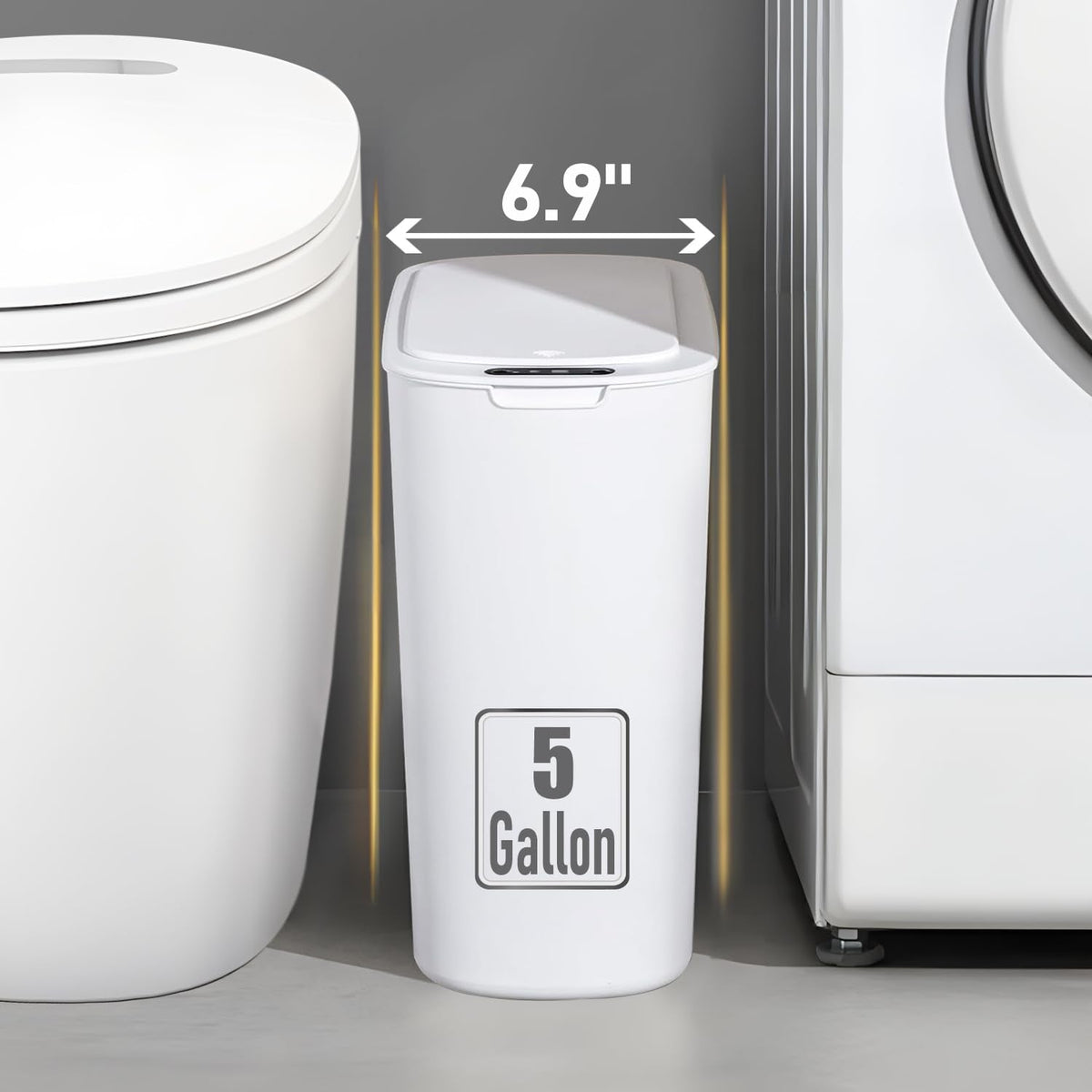 5 Gallon Motion Senor Bathroom Trash Can with Lid, Automatic Garbage Can Touchless, Smart Plastic Waste Basket for Narrow Spaces, Bathroom, Office, Bedroom, Living Room (White)