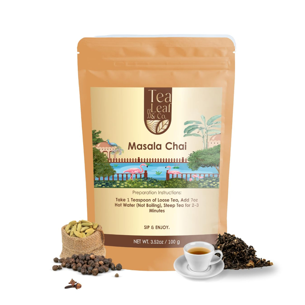 Masala Chai Black Tea Loose Leaf Blended with Indian Spices (3.5oz/100gm)