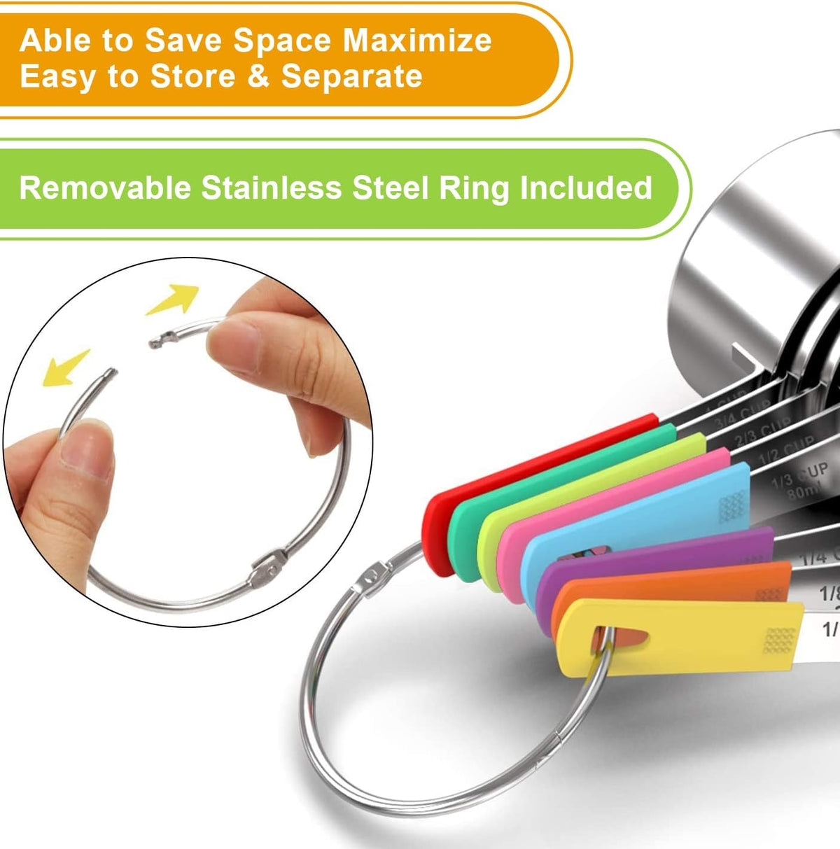 Wildone 8-Piece Measuring Cups Set, Stainless Steel Nesting Measuring Cups, Perfect for Dry and Liquid Ingredients, Dishwasher Safe