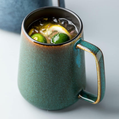 Large Ceramic Coffee Mug, 24 oz Big Tea Cup with Large Handle, Vintage Coffee Cup for Office and Home, Dishwasher and Microwave Safe, Green