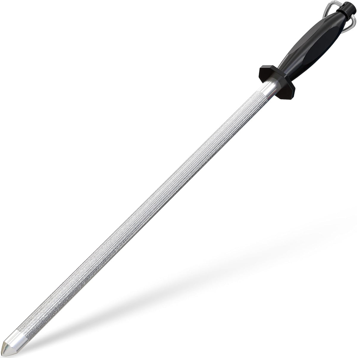 Utopia Kitchen Knife Sharpener Rod 12 Inch, Professional Honing Rod for Knife Sharpening with Hanging Hook, Black
