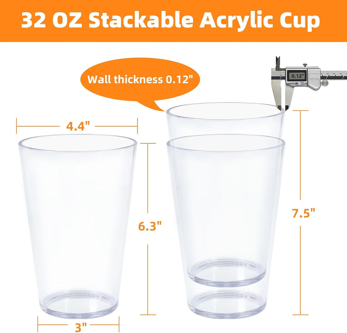 32 OZ Large Plastic Cups Reusable，Clear Unbreakable Iced Tea Tumblers, Set of 6 Stackable Drinking Cups for Poolside Party Home Travel BPA-free