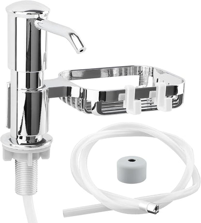 Soap Dispenser for Kitchen Sink, Built in Soap Dispenser Pump with Sponge Holder,Under Counter Brushed Nickel ABS Pump Head with 40" Extension Tube Kit(Silver)