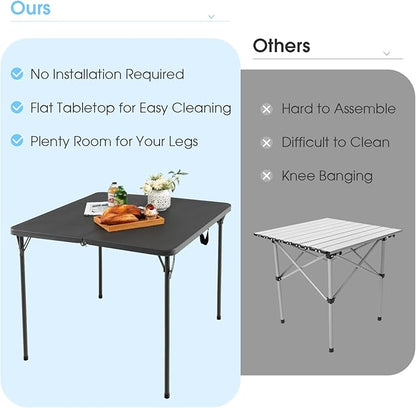 Goplus 34" Square Folding Card Table, Portable Plastic Utility Folding Tables with Collapsible Legs & Carrying Handle, Indoor Outdoor for Picnic, Party, Dining, Camping, BBQ, Grey