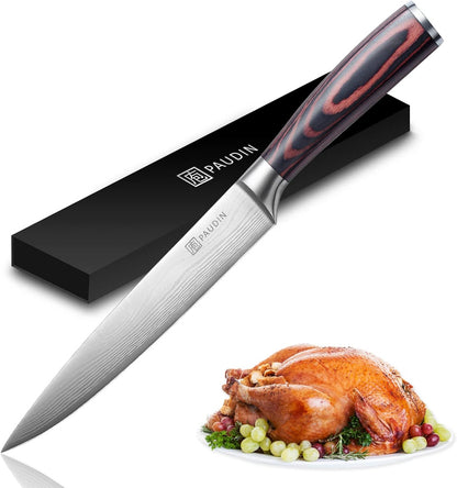Paudin Carving Knife 8 inch, Ultra Sharp Brisket Slicing Knives, Premium Meat Cutting Knives German Stainless Steel, BBQ Knife with Ergonomic Handle