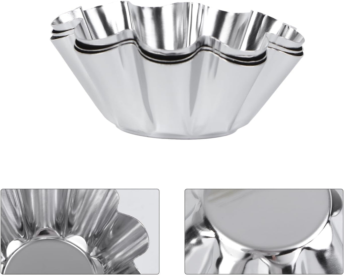Mikinona 6pcs Stainless Steel Flower Tart Pans Non-stick Tart Muffin Cups for Baking Desserts for Cupcakes Egg Tarts and Diy Parties