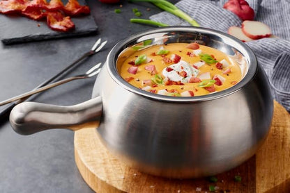 The Official Melting Pot 8-piece Fondue Set -2 Qt. Stainless Steel Pot with liner and 6 Fondue Forks for Cheese, Chocolate & Broth.