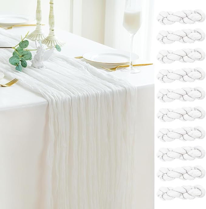 Sioloc Ivory White Cream Cheesecloth Table Runner 120'' x 35'',Spring Easter Decor Soft Gauze Boho Wedding Table Decor for 10ft Table Birthday Party,Baby Shower, Bridal Shower, Home & Event Decor