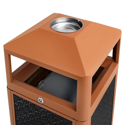 Square Waste Container with Dome Lid | Commercial Outdoor Garbage and Trash Container, Brown 15 Gallon
