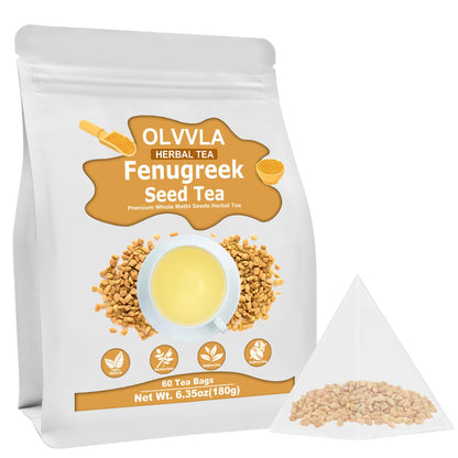 Olvvla - Premium Fenugreek Seed Tea Bags - 3g X 60 Count - 100% Pure Natural Fenugreek Methi Seeds - Non-GMO - Caffeine-free - Gluten-Free