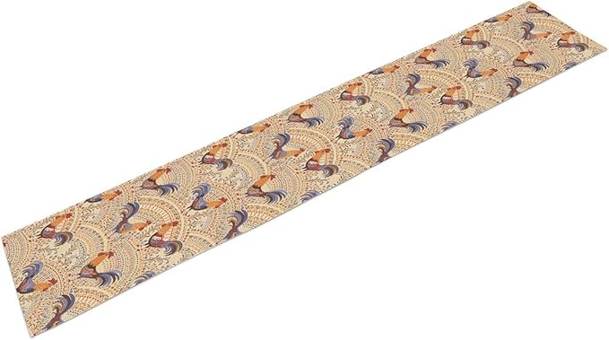Cute Roosters Table Runner, Boho Rustic Cock Chicken Vintage Arch Floral Plants Print Table Cover for Holiday Kitchen Dining Table Indoor Outdoor Home Party Decor, 13x60inch