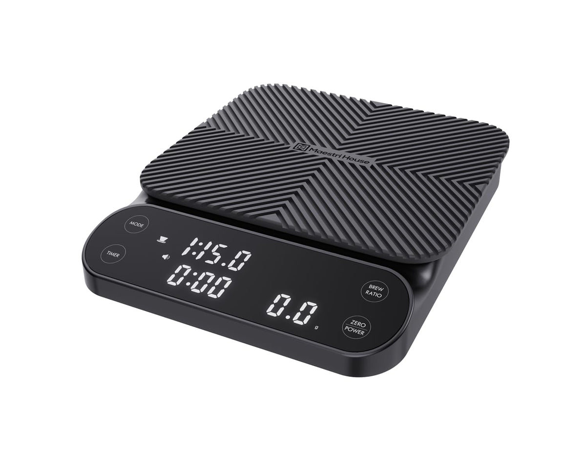Maestri House S3 Coffee Scale with Timer, 3kg/0.1g Rechargeable Digital Scale, 3 Brew Modes, Adjustable Ratios & Flow Rate Display, Barista-Grade for Pour-Over, Espresso, French Press – Black