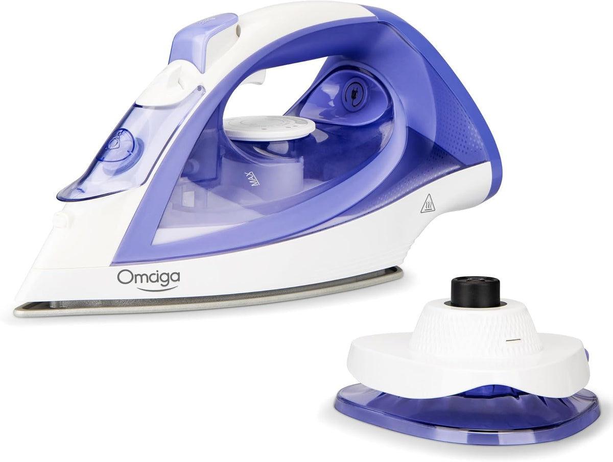 Cordless Iron for Clothes, 1550W 2-In-1 Cordless/Corded Steam Iron Rapid Heating, Ceramic Soleplate, 3-Way Auto-Off, Self-Cleaning, 12.85oz Water Tank Ironing Clothes for Home, Purple