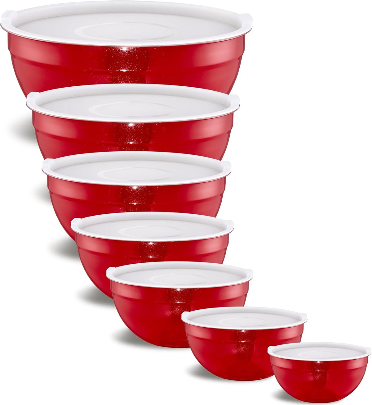 Red Mixing Bowls With Airtight Lids,Stainless Steel Bowl,Salad Bowls 7 Piece Colorful Nesting Bowl Red Kitchen Accessories,Size 7,3.6,2.7,2.1,1.5,1.1