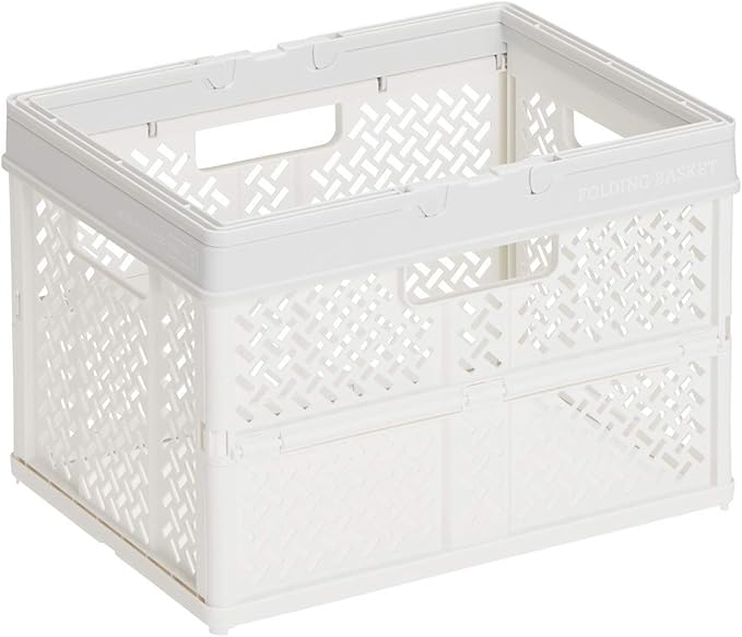 Tenma Foldable Compact Storage Box with Handle Finished Product, Folding Basket, Small Size, Folding Container Designed to Fit Your Room, Perfect Basket for B5 Files, Plastic, [Color Smoky White]