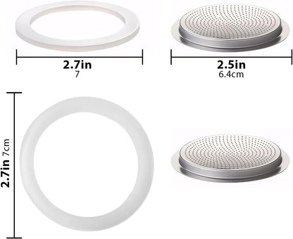 6 Pack Silicone Gaskets with 2 Filter Gasket, Silicone Sealing Rings for 6 Cup Stovetop Espresso Coffee Maker Replacement Parts
