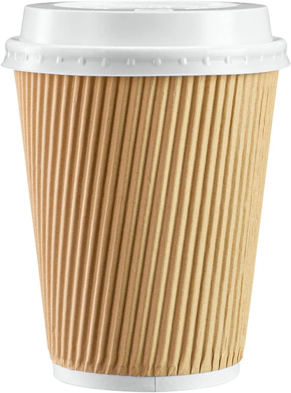 Gusto [12 oz. - 500 Count Insulated Kraft Ripple Paper Hot Cups, Disposable Coffee Cups With Lids - Ideal for Hot Beverages, Travel