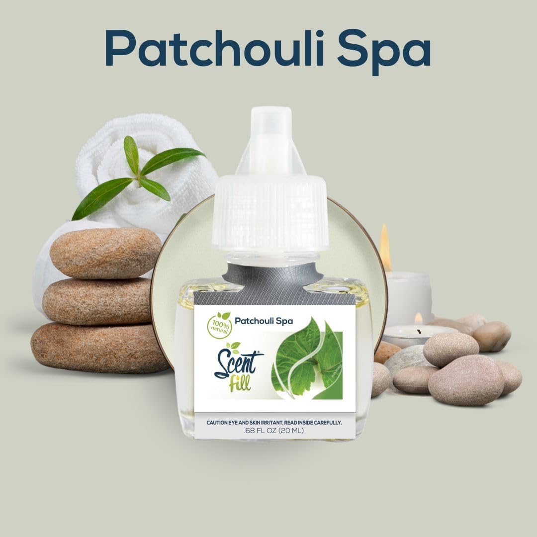 Scent Fill 100% Natural Patchouli Spa Plug in Air Freshener, Scented Oil Refills, 3 Refills
