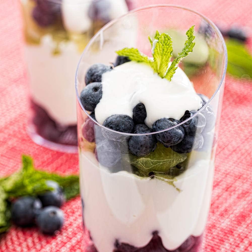 Restaurantware 5 Ounce Mini Dessert Cups 100 Disposable Parfait Cups - Round Slanted Clear Plastic Shooter Cups Serve Appetizers Snacks or Samples