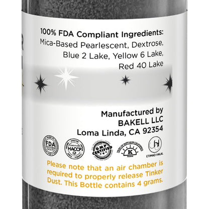 Bakell - Black Tinker Dust (4g, 1x Mini Spray Pump) Edible Glitter for Food, Desserts, and Beverages!