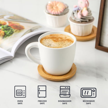 Hasense 8 oz Cappuccino Cups with Saucers set of 6, Porcelain Coffee Mugs Latte Mugs with Handle Perfect for Double Shot, Americano, Milk and Tea