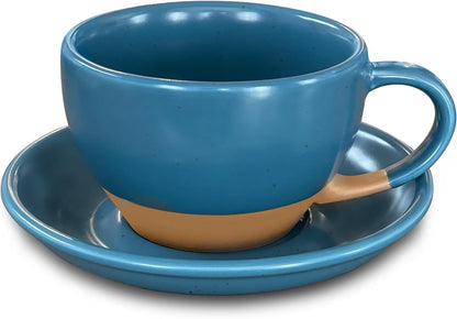Mora Ceramic Latte Art Mug With Saucer - 10.5 oz, Round Bottom For Perfect Pours - Cafe Cups for Cappuccino, Espresso, Coffee, Tea etc