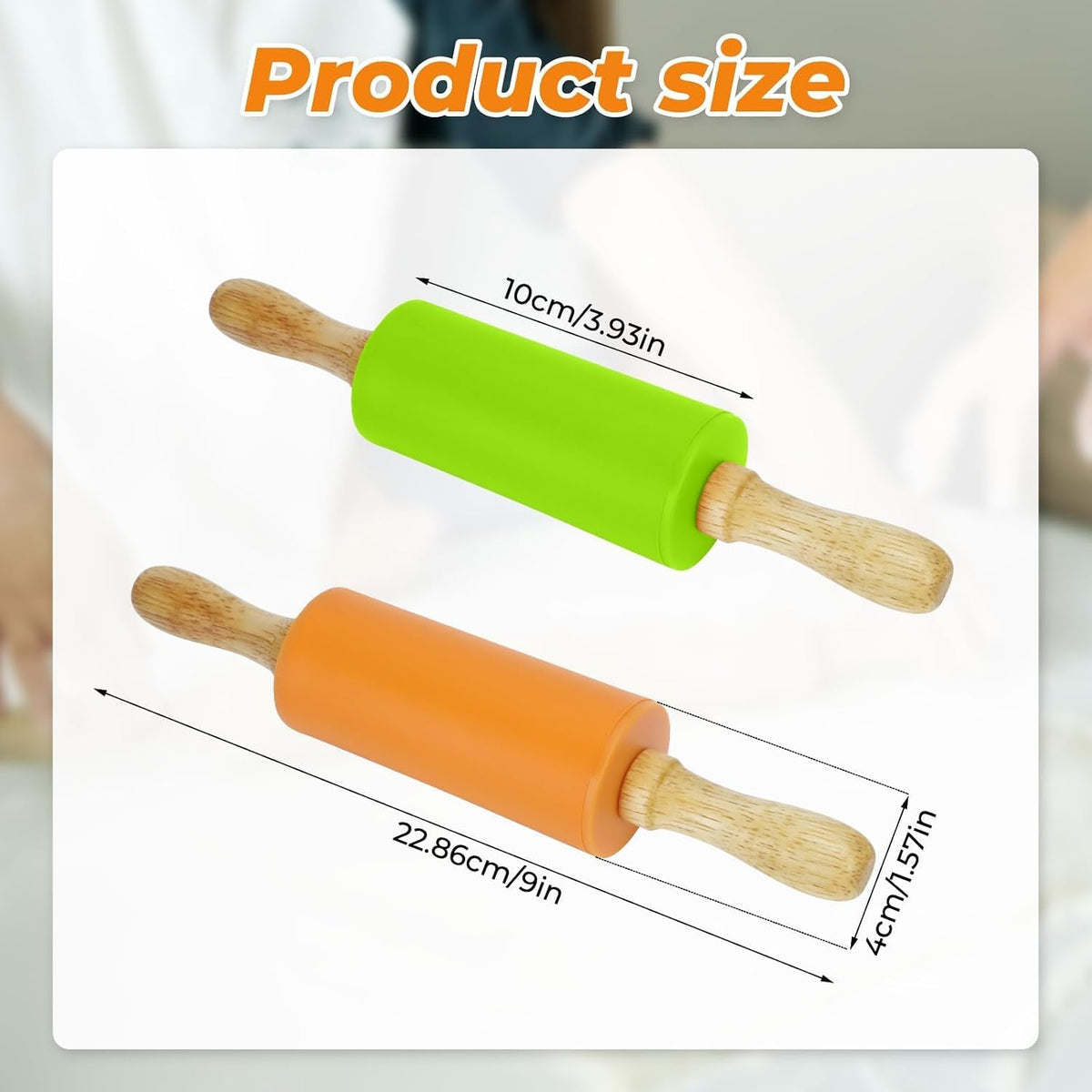 4 Pack Mini Rolling Pin for Kids 9 Inch, Non-Stick Wooden Handle