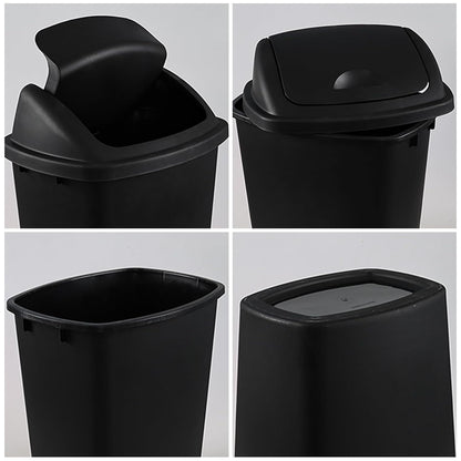 Bringer 10 Gallon Tall Kitchen Trash Can, Set of 4 Black Plastic Garbage Can with Swing Lid