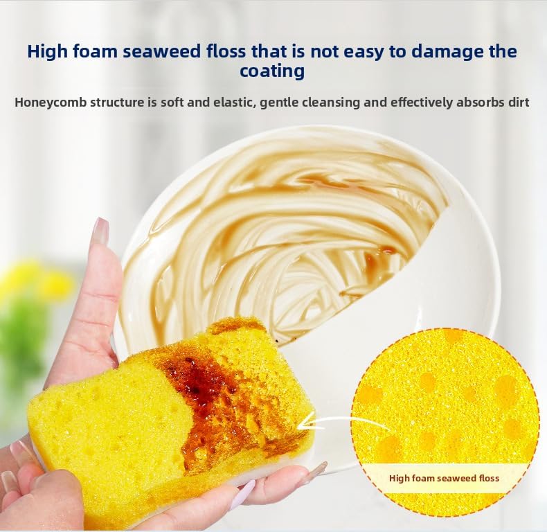 Ampang Wave-Shaped Scrub Sponges for Kitchen Cleaning - Nano Sponge & High-Foam Seaweed Cotton, Non-Scratch, Dishwasher Safe, Ideal for Washing Dishes & Daily Household Tasks (5, Yellow)