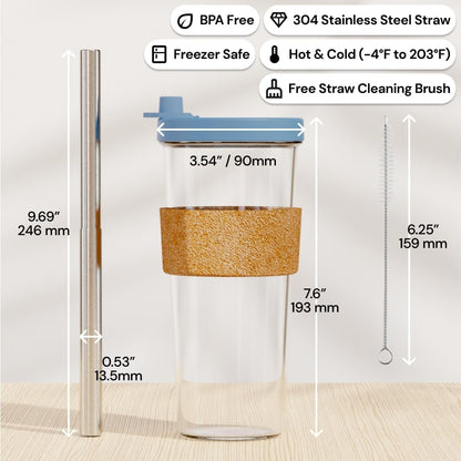 Dodoko Reusable 24 oz Bubble Tea Cup with Lid and Straw - Iced Coffee Cup - Smoothie Tumbler to Go - Breeze Blue