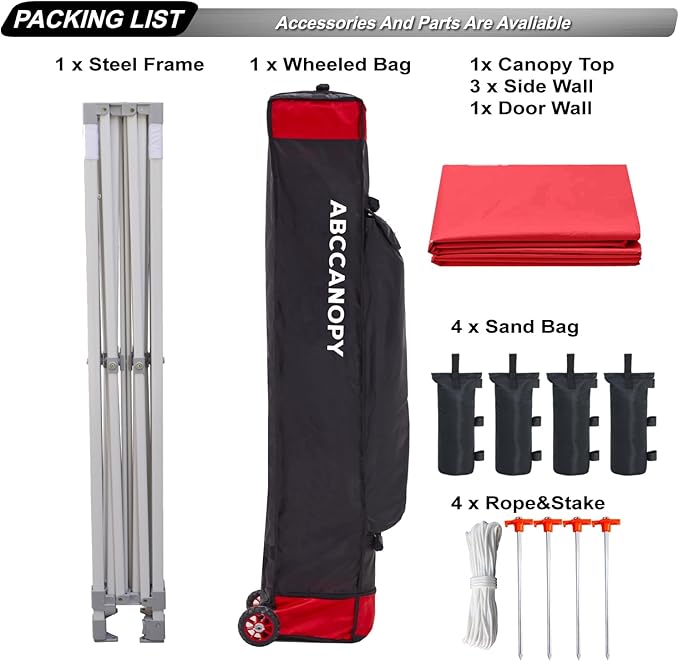 ABCCANOPY Easy Pop Up Canopy Tent with Sidewalls Commercial -Series, Red