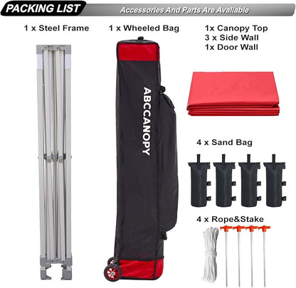 ABCCANOPY Easy Pop Up Canopy Tent with Sidewalls Commercial -Series, Red