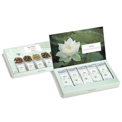 Tea Forte Lotus Single Steeps Loose Leaf Premium Tea Gift Set Sampler, 15 Count 3 of Each Assorted Blends, Pre-Portioned Single Serve Pouches