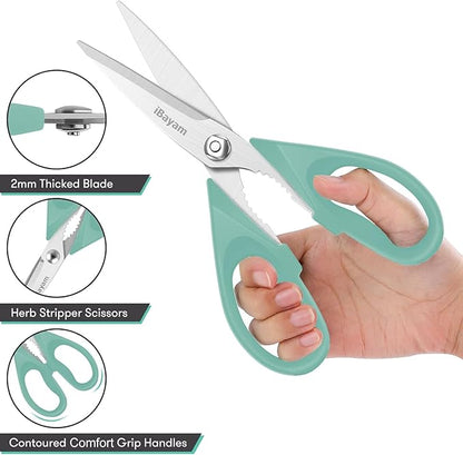 Kitchen Shears, iBayam Kitchen Scissors Heavy Duty Meat Scissors Poultry Shears, Dishwasher Safe Food Cooking Scissor All Purpose Stainless Steel Utility Scissor, 2-Pack (Aqua Sky)
