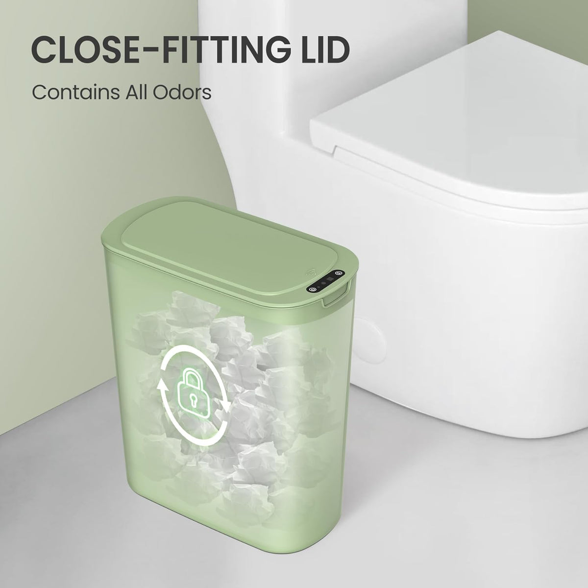 Cesun Automatic Motion Sensor Bathroom Trash Can with Lid, 2.6 Gallon Touchless Trash Bin, Smart Plastic Slim Garbage Can Small Green Wastebasket for Toilet, Office, rv, Bedroom, Living Room