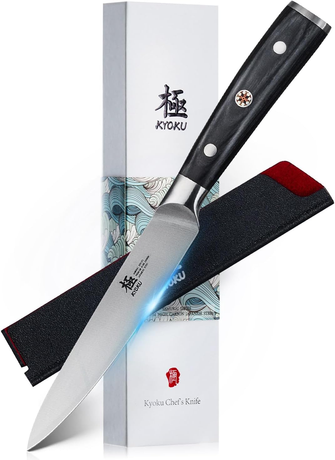 Kyoku 5" Kitchen Utility Knife, Samurai Series Chef Knife with Pakkawood Handle & Mosaic Pin, Japanese High Carbon Steel Knife