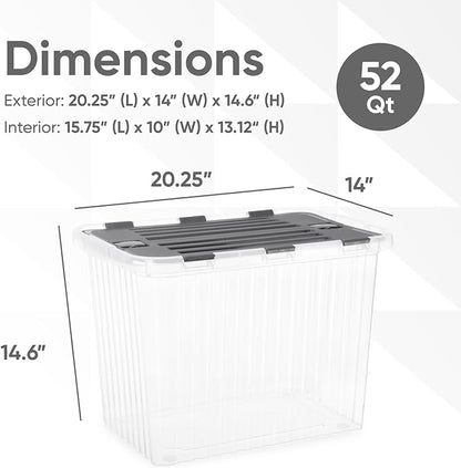 Superio Storage Bins with Lids, Clear Plastic Containers for Organizing, Stackable Totes, BPA Free, Odor Free, Organizer Boxes for Home, and Dorm, 53 Quart (2 Pack, 20.25"x14"x14.6")
